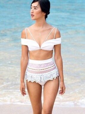 Zimmermann White Lace-Trim High-Waist Bikini Set